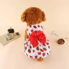 犬服 小型犬 いちご柄 リボン ワンピース 可愛い ペット服