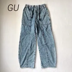 【GU】 デニム ワイドパンツ ウエストゴム M ブルー ゆったり ストリートのサムネイル