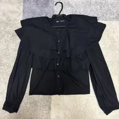 ZARA ブラック フリル長袖シャツ S トップス