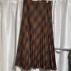 earth music & ecology チェック柄プリーツスカート オレンジ