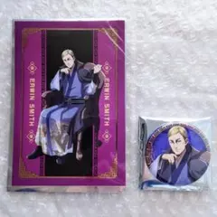 進撃の巨人　カラオケまねきねこ　トレーディング缶バッジ　ポストカード　エルヴィン