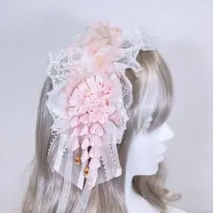 ヘッドドレス ピンク 甘ロリ 桜 フリル お花 華ロリ 和風
