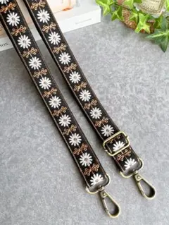 【大人気デイジー ♡⃛ ブラックver.】インド刺繍リボン♡ショルダーストラップ♡