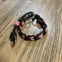 パラコード 首輪 犬用 小型犬 ピンク 黒 ハート ハンドメイド 17〜24cm