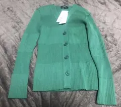 新品タグ付き　UNTITLED リブニットカーディガン グリーン Vネック　0号