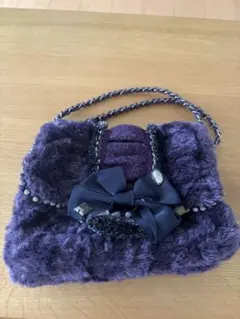 ANNA SUI miniパープルファー ハンドバッグ リボン付き
