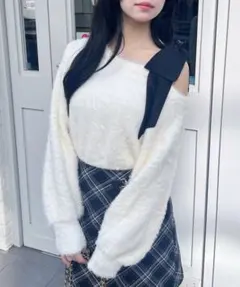 INGNI 肩リボンワンショルフェザーニット