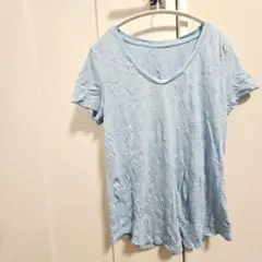 Tシャツ 半袖 ライトブルー Vネック シンプル レディース 水色