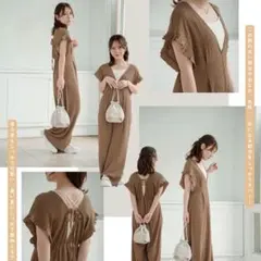 スザンヌ☆yumiさん しまむら　サロペット　M ダークベージュ