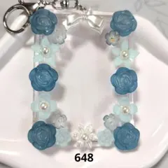 【648】B8 トレカキーホルダー レジンデコ フラワー ブルーグリーン