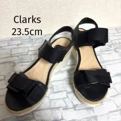 【美品】クラークスブラックウェッジソールサンダル23.5cm黒Clarksのサムネイル