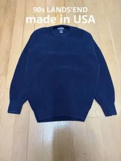 90s vintage LANDS'END コットンニット USA製 リブ編みのサムネイル