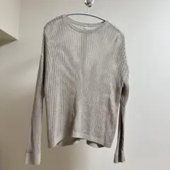 ベージュ メッシュ編み 長袖セーター XL