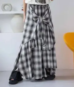 JEANASIS ブラック シャツライクアシメチェックロングスカート