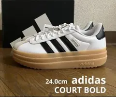 24.0cm アディダス コートボルト ホワイト&ブラックカラー 厚底スニーカー