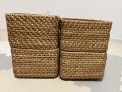 4個セット　重なるラタン　長方形ボックス　小　無印良品