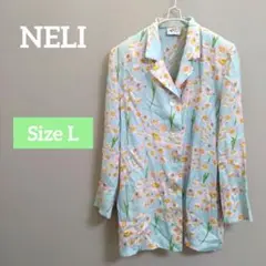 【訳あり】レディース Lサイズ 水色 花柄 シルクブラウス イタリア製 春