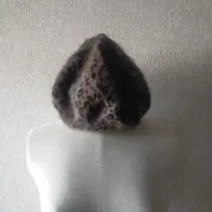 ヒョウ柄ベレー帽 ウール50% アクリル50%