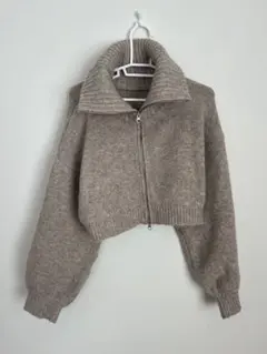 GRLグレイル　ダブルジップウールミックスニット　ショート丈　カーディガン