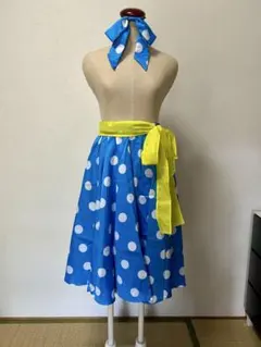 【ダンス・舞台衣装】水玉 ドット柄 フレアスカート ブルー イエローリボンのサムネイル