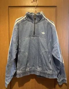 完売品 NiziUミイヒ着用モデル adidas ハーフジップデニムトップ