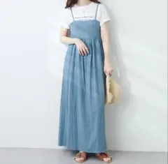 ドビー素材バックシャンキャミワンピース　ブルー