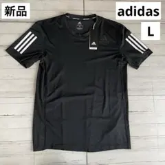 新品 メンズ テックフィット 半袖Tシャツ L 黒 3ストライプ メッシュ