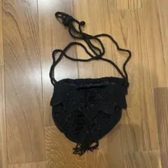 ビンテージビーズ装飾 ブラックショルダーバッグ