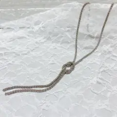 シルバー 結び目デザイン ロングネックレス　ボールチェーン