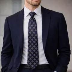 J.Press ネクタイ シルク100% 総柄 ネイビー ビジネス フォーマル