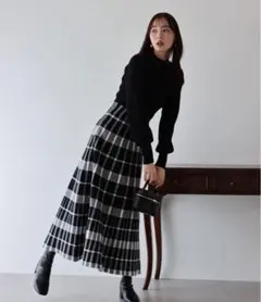 BLUE EAST ジャガードニットワンピース M ブラック チェック ロング丈