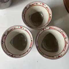 陶器 湯飲み 3個セット 赤絵模様