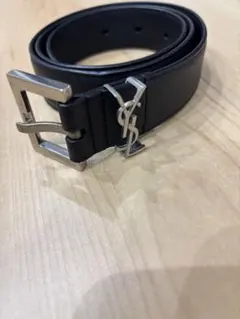 YSL カサンドラ ブラックレザーベルト　サンローラン　シルバー