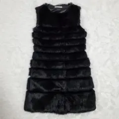 極美品✨ラビットファー　ロングベスト　レザー　ブラック