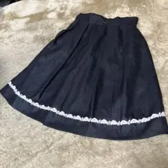 ネイビー フレアスカート レース装飾