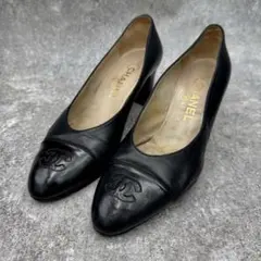 CHANEL ココマーク レザー パンプス 黒 37.5 ポインテッド　ヒールのサムネイル