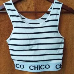CHICO ボーダー裾ロゴタンクトップ パッド付き