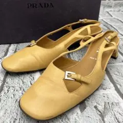 箱袋付き✨プラダ ストラップ付きパンプス レザー マスタード 23-23.5相当のサムネイル
