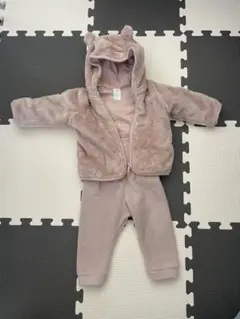 H&M くま耳ファージャケット68 (4〜6M)パンツセット ピンク