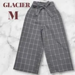 GLACIER ワイドパンツ グレー チェック柄 M ウエストゴム オフィス