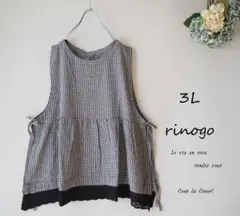 新品値引き　３Ｌ白黒系チェック*裾レースナチュラルシャツベスト　大きいサイズ