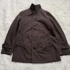 y7277 ミドル丈 ハイネックジャケット L ビジネスコート ダークブラウン