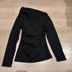ZARA ドレープネック ニット リブTシャツ長袖 ブラック 黒