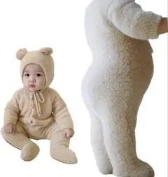 赤ちゃん 着ぐるみ くま耳帽子付き ロンパース 長袖 80サイズ