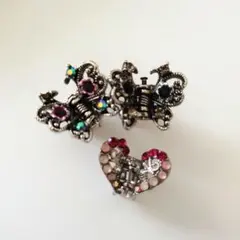 バタフライとハートのヘアクリップ3個セット