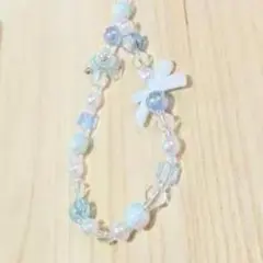 ビーズストラップ キーホルダー パステルブルー