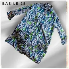 【美品】バジーレ28 チュニック 抽象柄 紺　緑40 希少サンプル品　春夏