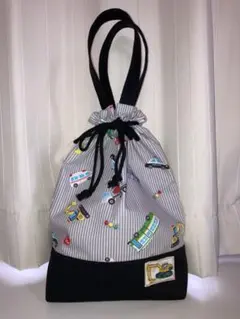 働く車ストライプ　入園入学　お着替え袋　 ハンドメイド　男の子大好き