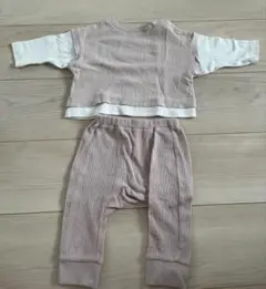 コットン製リブ編み上下セット 60-70cm ピンク