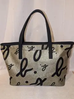 アニエスベーボヤージュ　グリッターゴールド×ブラック　キャンバストートバッグ